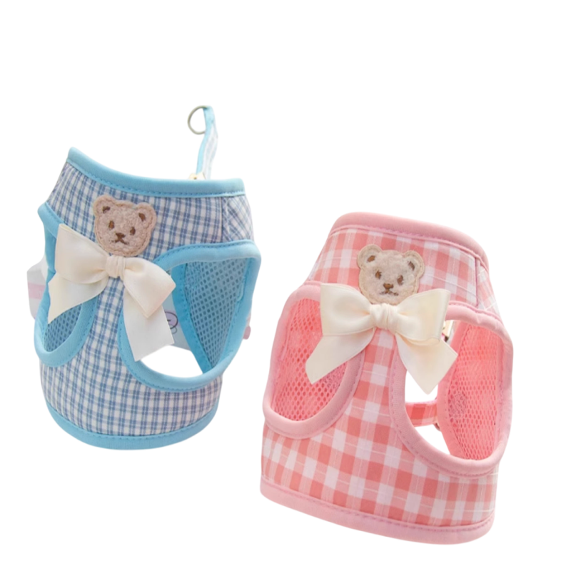 Sweet Bear Plaid Harness Vest Set with Leash
