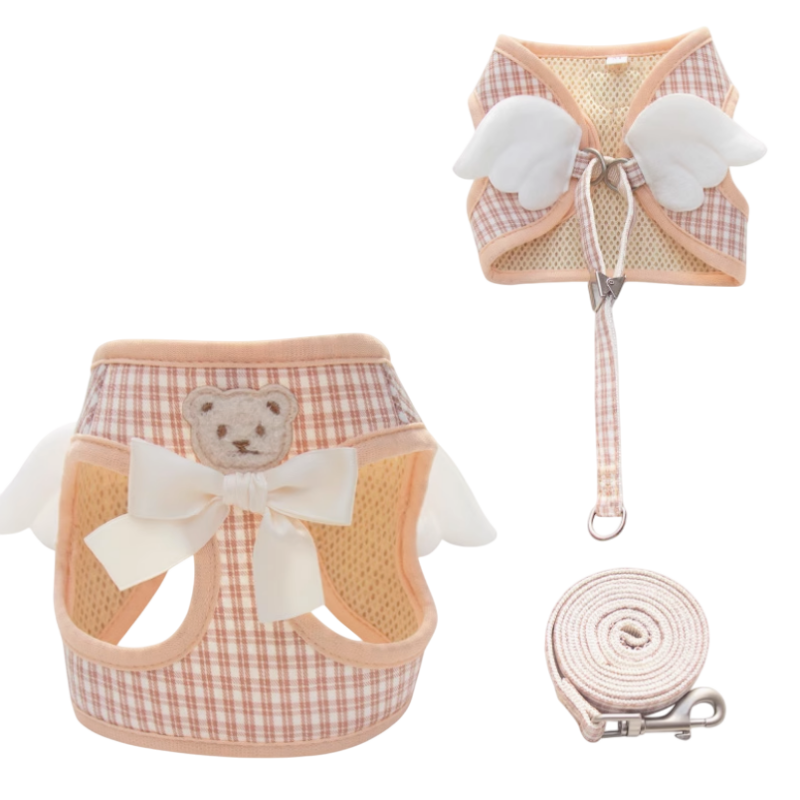 Sweet Bear Plaid Harness Vest Set with Leash